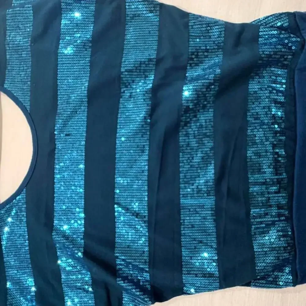 Unbranded Blue Sequin Striped Top Blouse Style MT1195C